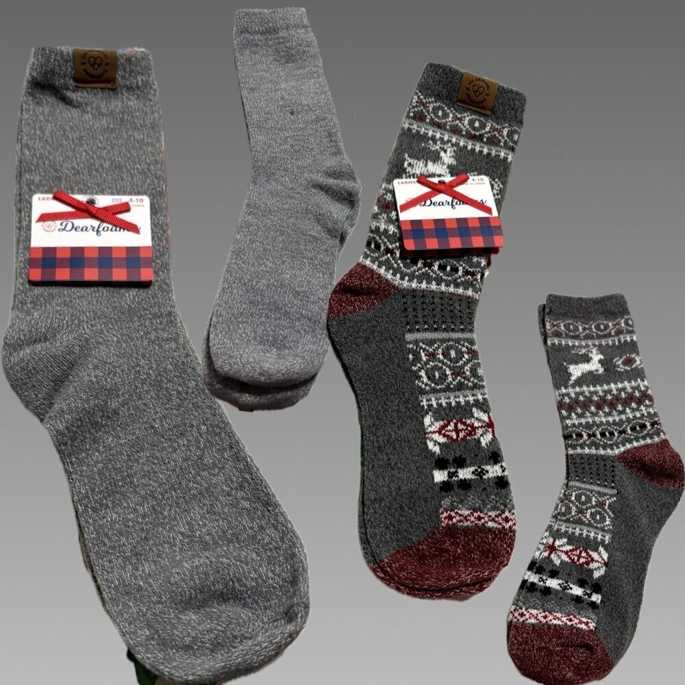 Dearfoams Gray Heather & Fair Isle Logo Ribbed Trim Stretch Boot Socks-2 Pairs